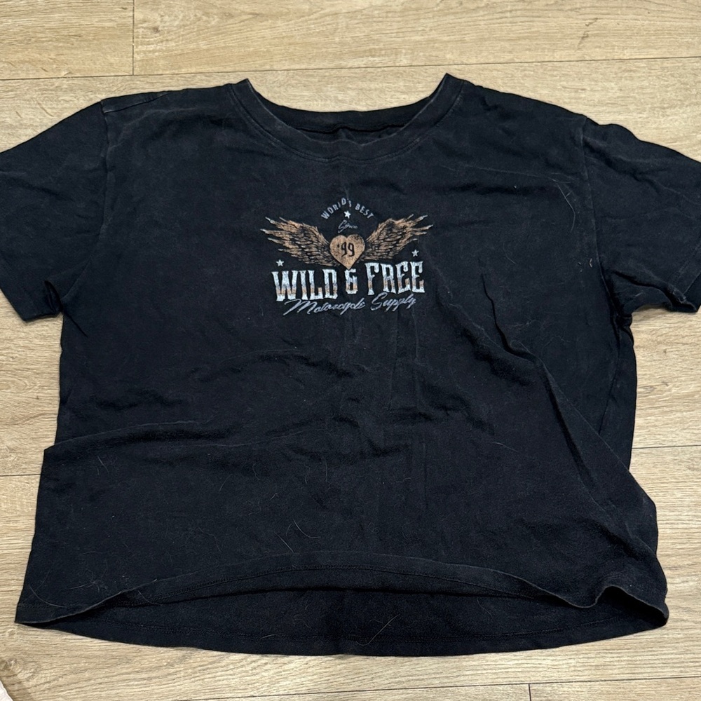Hollister Black Crop Top with Graphic Design